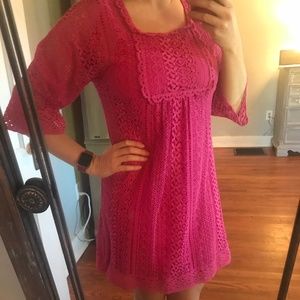 Hot Pink 3/4 Sleeve Dress